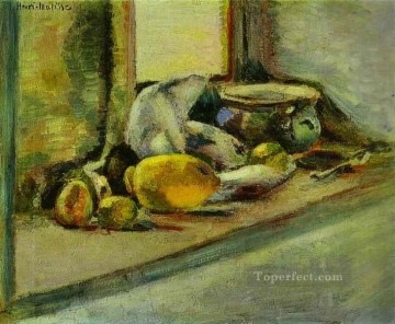 Abstract and Decorative Painting - Blue Pot and Lemon c 1897 Fauvist